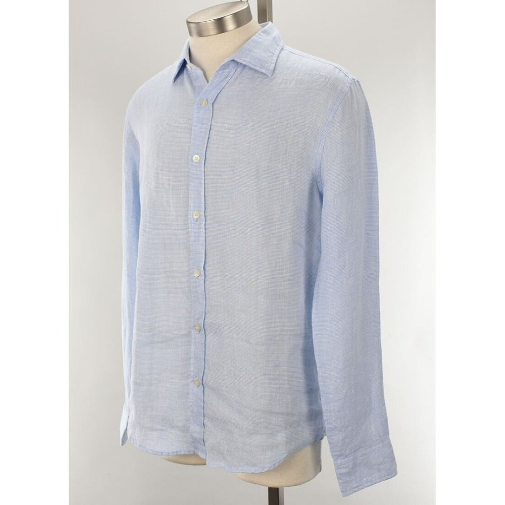 THE MENS STORE Blue MICRO CHECK Regular Fit Long Sleeve Linen Shirt XXL NWT